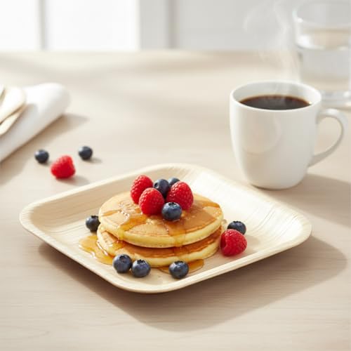 Raj Bamboo Disposable Heavy Duty 6" Square Plates 50 Pack | Strong plates Bamboo plates for weddings, parties, BBQs, picnics, camping, Home use, lunch & dinner.