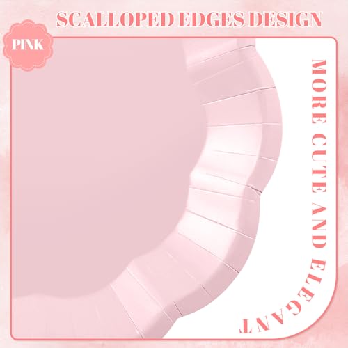 NatNarr 30 Pcs Pink Plates, 7 Inch Scalloped Pink Paper Plates Disposable | Dessert Cake Plate Small Party Plate for Wedding, Birthday, Baby Shower, Bridal Shower