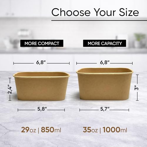 50 Pack 29oz Disposable Meal Prep Containers with Lids, Paper Food Bowls | Microwave & Freezer Safe, Leak-Resistant, Stackable, With Forks, For Soup, Salad, Pasta, Rice, Lunch, To Go, Take-Out, Office