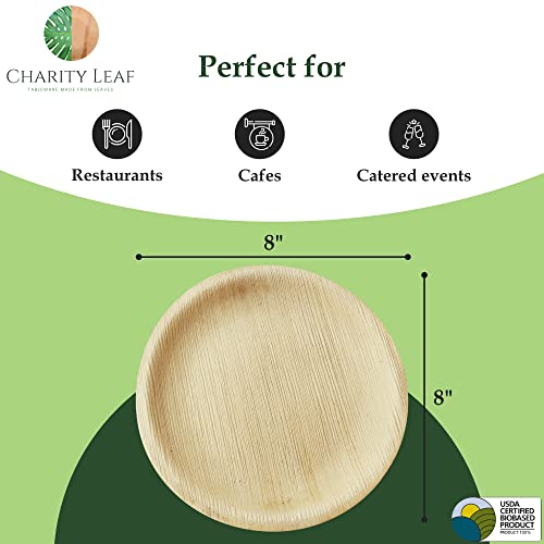 Charity Leaf Disposable Bamboo 8" Round Plates (50 pieces) Bamboo Serving Platters, Disposable Boards, Eco-Friendly Dinnerware For Weddings, Catering, Events
