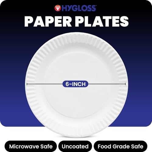 Hygloss Paper Plates 6-Inch, 100 Count, White, Uncoated, Microwave Safe | Bulk small disposable dessert plates for party, cake, appetizer, snack, foodware and crafts, environmentally friendly