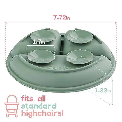 ChériKid Toddler Plates with Suction, Silicone Suction Plates for Baby | FEATURES SUPER STRONG QUADRUPLE SUCTION - 100% Food Grade Silicone - Unbreakable Divided Kids Plates