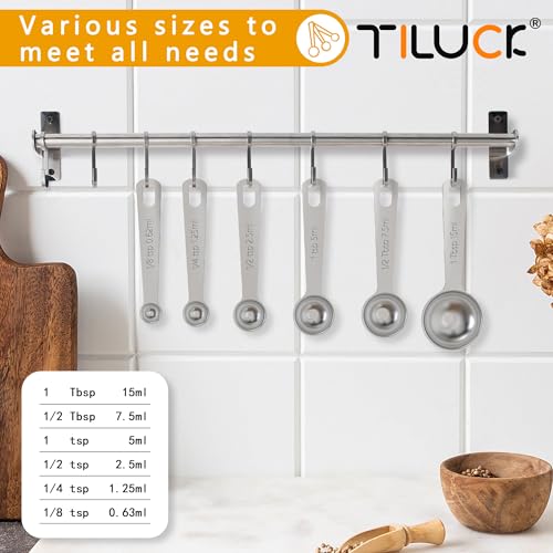 TILUCK Stainless Steel Measuring Cups & Spoons Set,Coffee Scoop Spoon | Kitchen Gadgets for Cooking & Baking,Set of 6