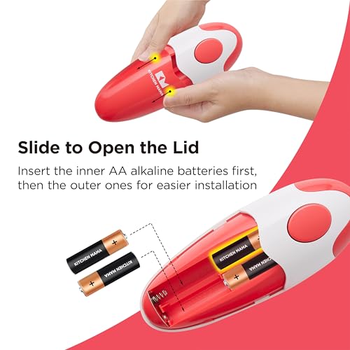 Kitchen Mama Auto Electric Can Opener, Battery Operated, Red | Automatic, Hands Free, Smooth Edge, Food-Safe, Effortless Everyday Use