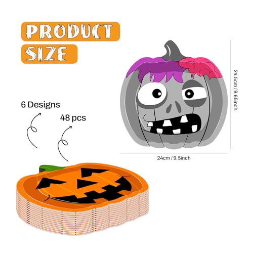 CHENGLIN 48 Pack Halloween Paper Plates - 6 Design Disposable Plates Colourful Round Tableware for Halloween Party Holiday Dinner Tableware Decoration Supplies, 9 Inch