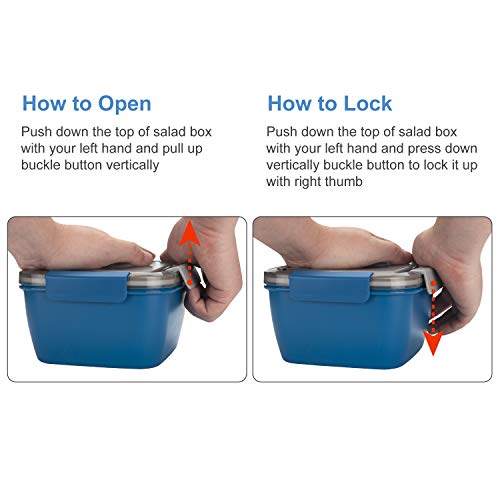 Salad Lunch Container To Go, BPA-Free 52-oz Salad Bowls to go for lunch | Salad containers for lunch with 3 Compartments, Salad Dressings Container for Salad Toppings, Snacks, Men, Women (Blue)
