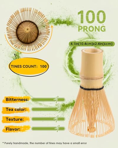 JUL WIND Matcha Whisk Set with 2-pack Bamboo Matcha Whisk | Handcrafted Traditional Japanese Chasen, 100-Prong Matcha Stirrer Wisk Mixer Brush for Authentic Matcha Tea Preparation