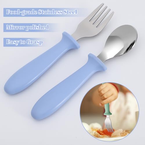 Pimoys Toddler Utensils Set, 6-Piece Kids Fork and Spoon Set | 18/8 Stainless steel with plastic handles, rounded edges, toddler-size, dishwasher safe