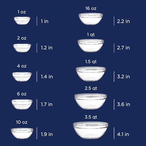 Anchor Hocking 10 Piece Mixing Bowl Set, Nesting Serving Bowls & Mixing Bowls (1 oz, 2 oz, 4 oz, 6 oz, 10 oz, 16 oz, 1 Qt, 1.5 Qt, 2.5 Qt, 3.5 Qt)