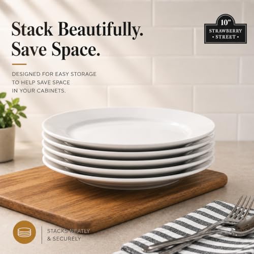 10 Strawberry Street Simply White 10.5" Round Dinner Plate, Set of 6