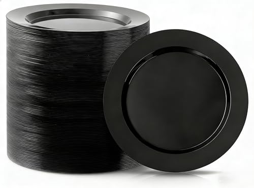 Bestluck 100PCS Black Plastic Dinner Plates 10 Inch for 100 Guests | Premium Hard Disposable Plates for Party, Wedding for Party, Graduation, Wedding,Easy Clean & Reusable