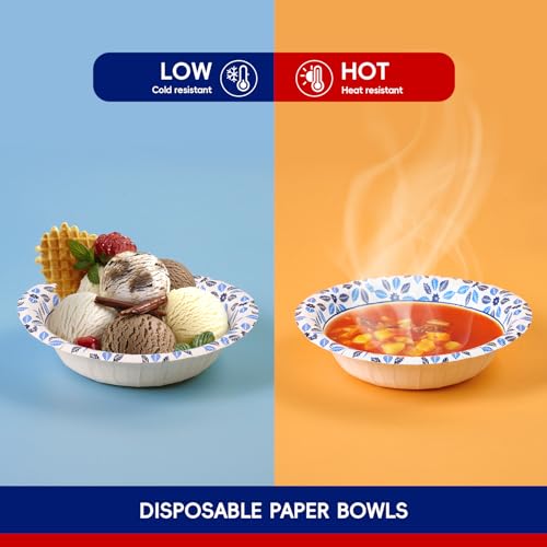 JOLLY CHEF 156 Count Paper Bowls 12 oz Disposable | Soak Proof, Heavy Duty Printed Disposable Small Bowls Bulk for Dinner or Thanksgiving