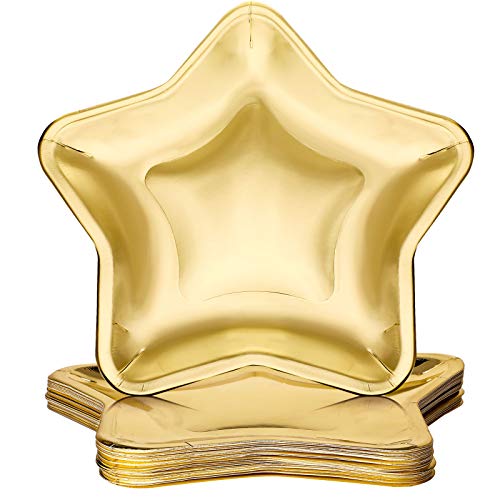 Patelai 30 Pcs Star Shaped Paper Plates 9.45" Party Plates, Gold | Disposable Thick Pentagram trays for Graduation, Independence Day, Weddings, Birthdays, Baby Showers, Bulk Party Tableware