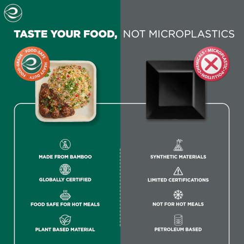 ECO SOUL 10 Inch Disposable Bamboo Plates (50 Pack, Square) | Premium, Natural, Food-Safe, Heavy Duty, Compostable, Eco-Friendly, Biodegradable, Best For Events, Parties, Weddings, BBQs