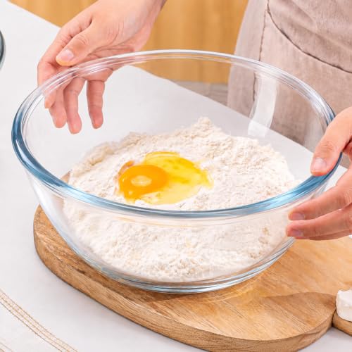 6 QT Large Glass Mixing Bowl with Lid for Sourdough Bread Making & Proofing | Dough Rise Clearly in This 6QT Glass Bowl with Ventilated Lid Oven-Safe Ideal for Sourdough Proofing Mixing & Storing