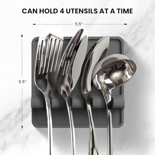Zulay Kitchen Sillicone Spoon Rest for Stove Top, Kitchen Gadgets, Gray | Heat-Resistant Drip Pad, BPA-Free Spoon Holder for Kitchen Counter, Cooking Spoon Holder for Ladles, Tongs, Spatula - Gift
