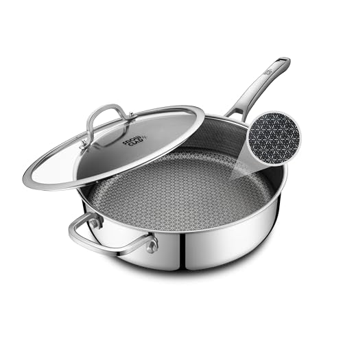 Frying Pans Nonstick with Lid,Hybrid Non Stick 6.5 Quart Saute Braiser pan,PFOA Free Cookware,12.5 inch Stainless Steel skillet, Dishwasher and Oven Safe,Works on Induction,Ceramic and Gas Cooktops
