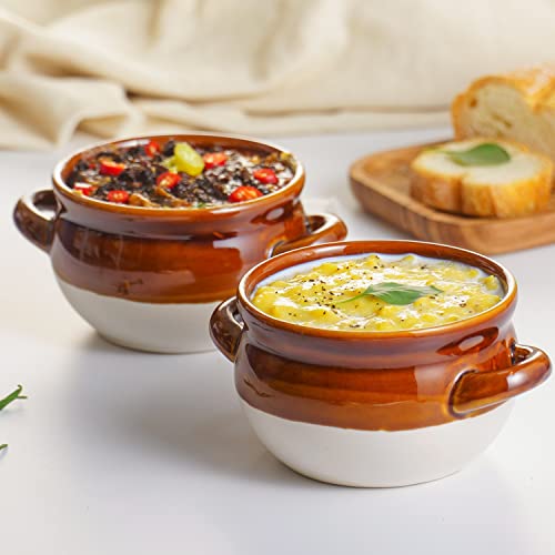 Vumdua French Onion Soup Bowls with Handles, 16 Oz Ceramic Soup Serving Bowl Crocks - Oven Safe Bowls for Chili, Beef Stew, Cereal, Pot Pies, Set of 4