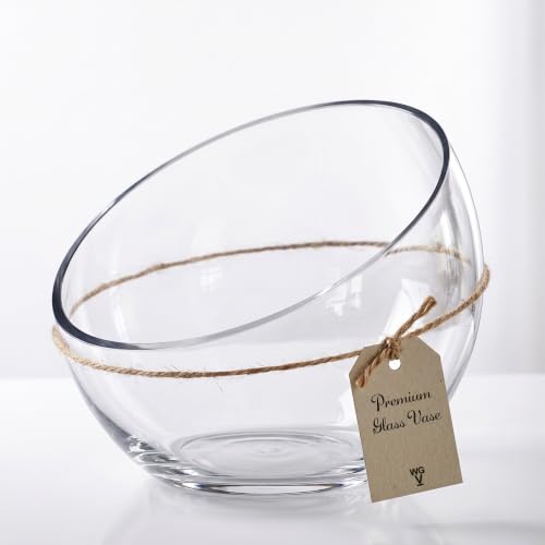 WGVI Clear Slant Cut Bowl Glass Vase, Glass Terrarium, Candy Dish, Glassware, Slant Cut, 7" Width, 6" Height (1 Piece)