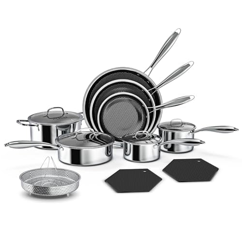 14pc Cookware Set, CYRDER Premium Hybrid Ceramic Nonstick Pots and Pans Set