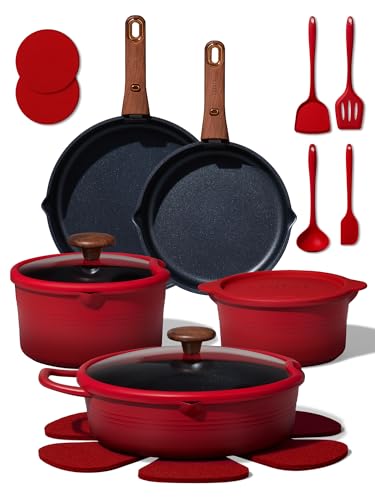 CAROTE 20pcs Titanium Cookware Set, Detachable Handle Pots and Pans Set