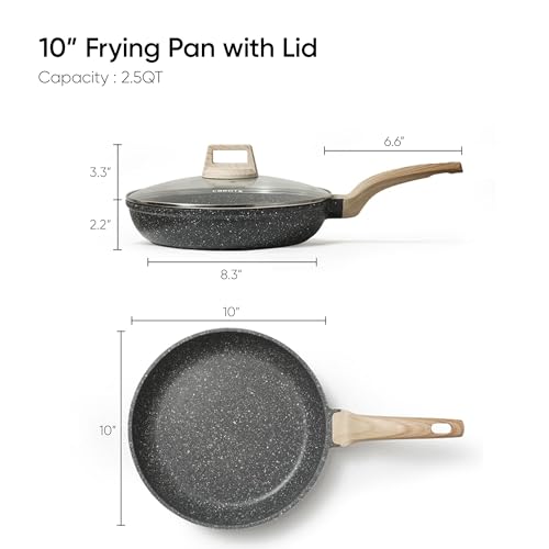 CAROTE Non Stick Frying Pan, 10 Inch Classic Granite Skillet with Glass Lid