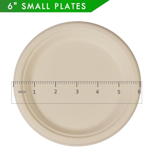 GreenWorks 200 Count 6“ Small Compostable Dessert Plates, Heavy-duty Unbleached Biodegradable Bagasse and Bamboo fiber Paper Plates …