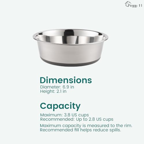 PEGGY11 Nonslip Stainless Steel Dog Bowls, 3.8 US Cup Each, 2 Pack | No slide silicone bottom, Dishwasher safe, Easy to clean, Stackable design