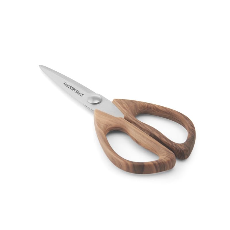 Farberware Stainless Steel Kitchen Shears Faux Wood Handle | Features Stainless Steel Blades, Stylish Faux Wood Handle, Ideal for Poultry & Herbs, All-Purpose Kitchen Use