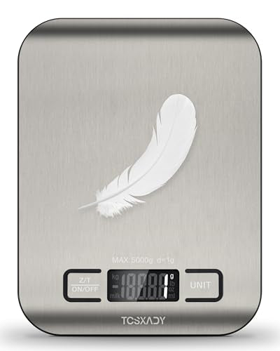 Tcsxady Food Scale, Digital Kitchen Scale with Grams & Ounces Units, 11lb | Digital Scale with 6 Units, LCD Display and Tare Function, Compact Design for Baking, Cooking, Meal Prep, 304 Stainless Steel