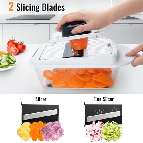 8-Blade Cook Tool & Gadget Sets, Egg Slicer Chopper Grater Set, White | Egg Slicer Vegetable Chopper Mandoline Food Grater with Container for Onion, Veggie Salad