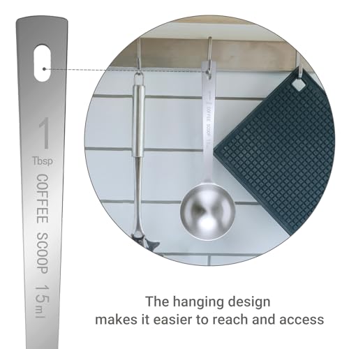 Flezoo 4Pcs 1 Tbsp 15ml Stainless Steel Long Handle Coffee Measuring Scoop | Stainless Steel, Precise 1 Tbsp Measure, Long Handle, For Ground Coffee Tea Spice Powder, Dishwasher Safe, Multi-Use Scoop