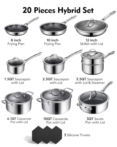 SNOWCLAD Pots and Pans Set Non Stick | Stainless Steel Kitchen Cookware