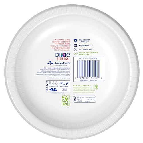 Dixie Ultra Large Paper Bowls 20 Oz, Disposable Bowls, 56 Count | Disposable paper bowls for breakfast, lunch, and dinner; microwave safe serving bowls for easy cleanup, compostable