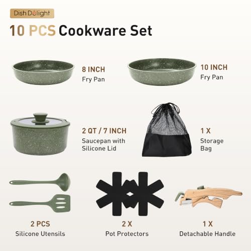 DishDelight Detachable Handle Camping Pots and Pans Set Non Stick