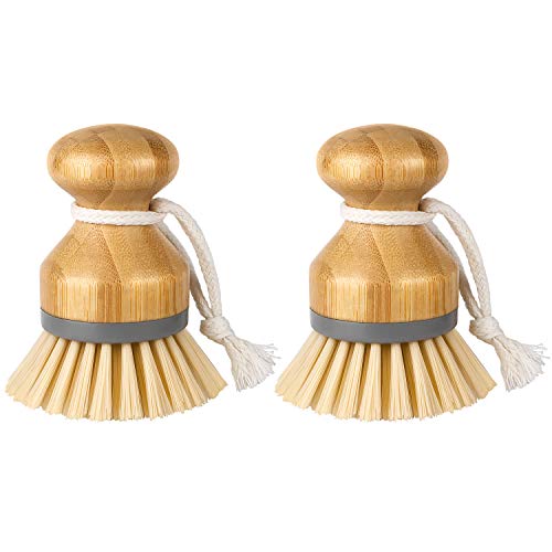 MR.SIGA Bamboo Palm Brush, Dish Scrub Brush, Bamboo Dish Brush, Pack of 2 | Scrub brush for dishes, pans, pots, kitchen sink cleaning, palm scrubber, palm scrub brush, dish scrubber