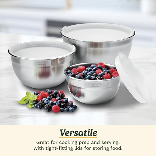 Cuisinart Mixing Bowl Set, Nesting Bowls, Stainless Steel, 3-Piece | 1.5, 3 & 5 qt. stainless steel mixing bowls for baking, cooking & prep, dishwasher safe, durable & compact, CTG-00-SMB