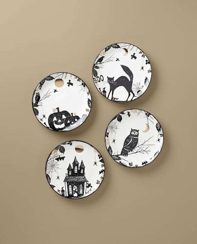 Lenox Haunted Halloween 4-Piece Accent Plates, Appetizer Plate Set for 4 | porcelain, dishwasher safe, microwave safe | also great as a halloween dessert plate for salad or bread