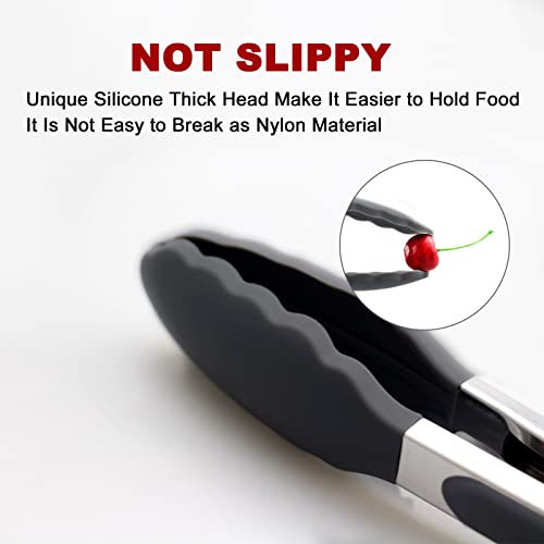 2 Pack Silicone Kitchen Tongs, 9 & 12 Inch, Stainless Steel, Black | Heat Resistant to 500°F with BPA-free Silicone Tips, Locking Clip and Nonslip Handles for Nonstick Cookware and Grilling