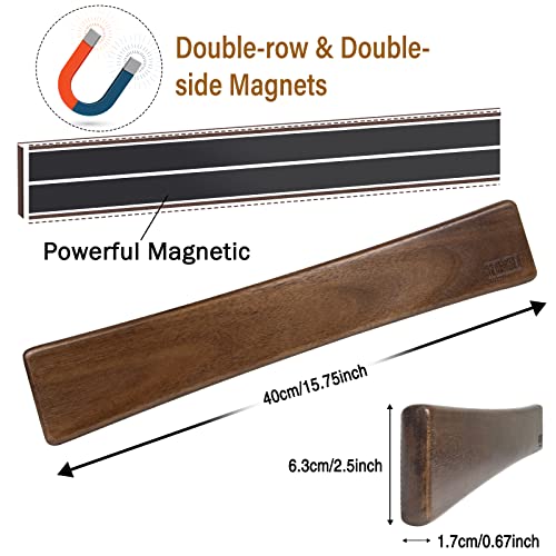 HOSHANHO Magnetic Knife Strips, Magnetic Knife Holder for Wall 16 Inch | Acacia Wood Knife Magnetic Strip Use as Knife Bar, Knife Holder for Kitchen Utensil Organizer, Ideal Cooking Gift for Chef