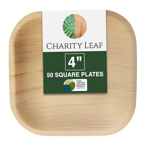 Charity Leaf Disposable Bamboo 4" Square Plates (50 pieces) Bamboo Serving Platters, Disposable Boards, Eco-Friendly Dinnerware For Weddings, Catering, Events