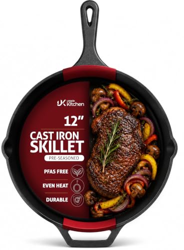 Utopia Kitchen Cast Iron Skillet 12 Inch Pre-Seasoned PFAS-Free Black
