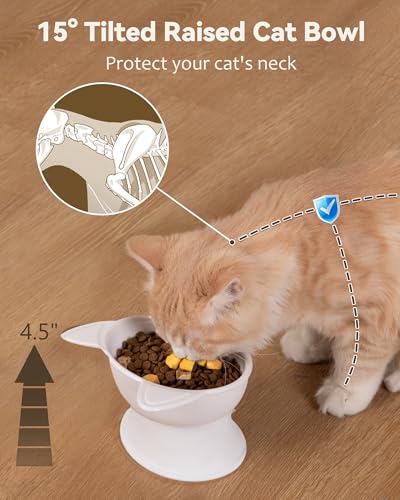 MateeyLife 2 Pack Elevated Cat Food Bowls for Indoor Cats & Kittens | Raised Food and Water Bowl Set, Whisker Friendly & Anti Vomit Feeding Pet Bowls, 6 oz Each, Dishwasher Safe - White & Grey