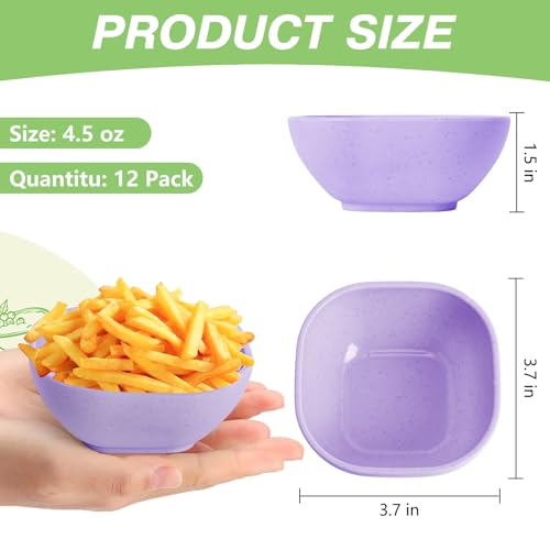 SHECIPIN 6 Pack Small Plastic Bowls 4.5 OZ Unbreakable Wheat Straw Dipping Bowls，plastic ramekins, Assorted Colors Dipping Sauce Cups, dip cups， Dessert, Ketchup