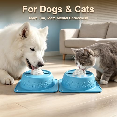 Slow Feeder Dog Bowl for Liquid Treats, Anti-Slip Lick Bowl, Bone Broth and Yogurt Puzzle Feeder, Dog Enrichment Toys No Spill Pet Bowl Pup Lick Toy for Dogs and Cats, Anxiety Relief, Blue