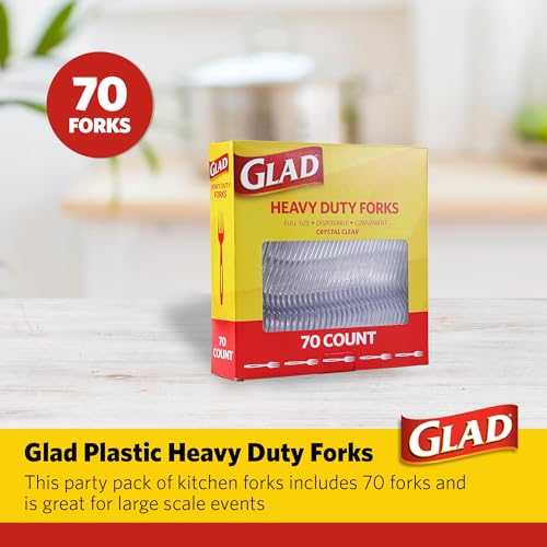 Glad Clear Heavy Duty Disposable Plastic Forks, Standard Size, 70 Count | Break-resistant, reduced-plastic forks for parties, camping, and everyday meals, top-rack reusable