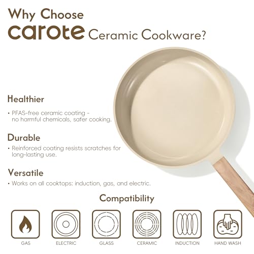 CAROTE 22pcs Ceramic Cookware Sets, Pots and Pans Set