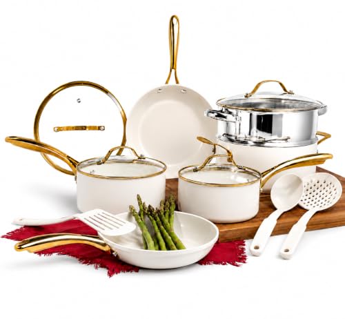 GOTHAM STEEL 15 Pc Ceramic Cookware Set, Diamond and Titanium Coated