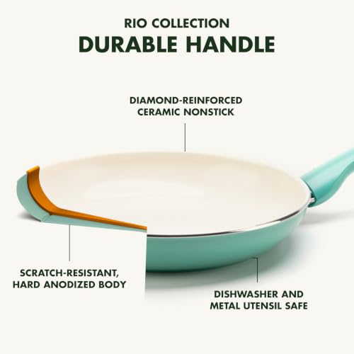 GreenPan Rio Healthy Ceramic Nonstick 16 Piece Cookware Pots and Pans Set, PFAS-Free, Dishwasher Safe, Turquoise
