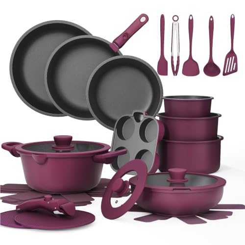 28Pcs Pots and Pans Set Non Stick, Non Toxic Ceramic Cookware Set